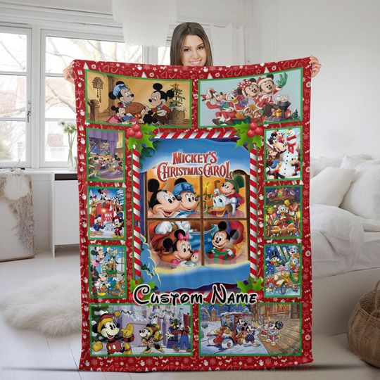 Discover Mickey's Christmas Carol Fleece Blanket, Mickey Minnie Donald Scrooge Blanket, Throw Blanket For Kid Baby Adult, Christmas Gift SK2E15