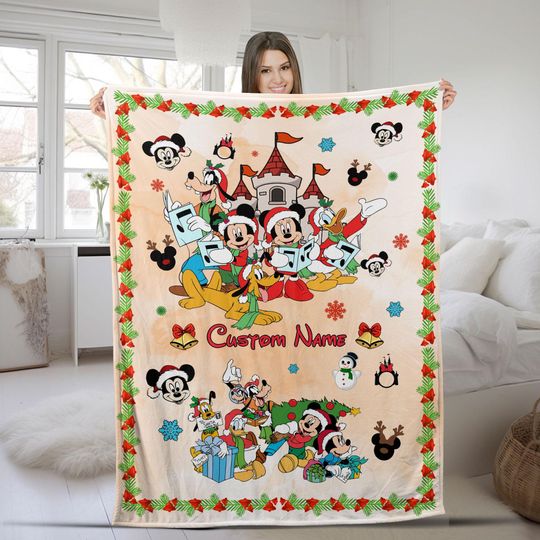 Discover Personalized Mickey And Friends Santa Disney Christmas Blanket, Mickey's Very Merry Christmas Party Home Decor, Family Christmas Gift SK2E12
