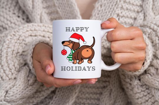 Discover Celebrate the season with this adorable wiener dog in holiday spirit! Perfect for cozying up with hot cocoa. Happy Holidays!