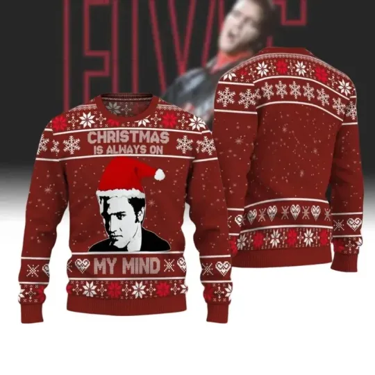 Discover Elvis Presley Ugly Christmas Sweater with Santa Hat, King of Rock 3D Sweater