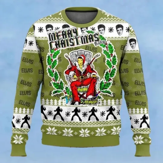 Discover BG Elvis Presley Santa Ugly Christmas Sweater, Rock and Roll 3D Sweatshirt
