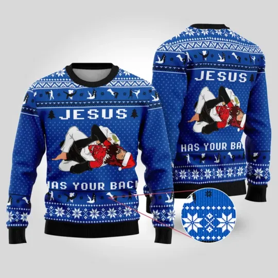 Discover Jesus Has Your Back Jiu Jitsu Ugly Christmas Sweater Full Sizes