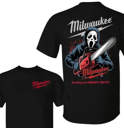 Milwaukee Tools Ghost Face 3D T-Shirt with Chainsaw Halloween Character Unisex Tee