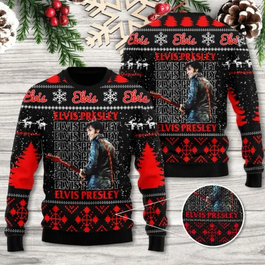 Discover Elvis Presley Snow Pattern Ugly Christmas Sweater