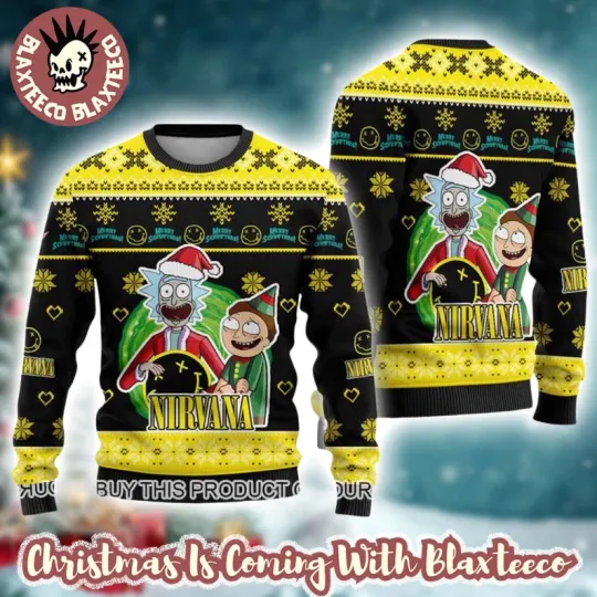 Discover Nirvana Band X Rick and Rickandmorty Xmas 2025 Ugly Christmas Sweater