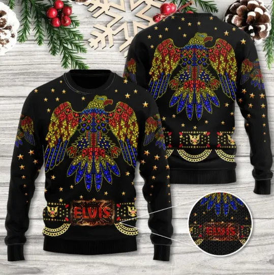 Discover Elvis Presley Costumes Black Christmas Ugly Sweater Unisex All Size