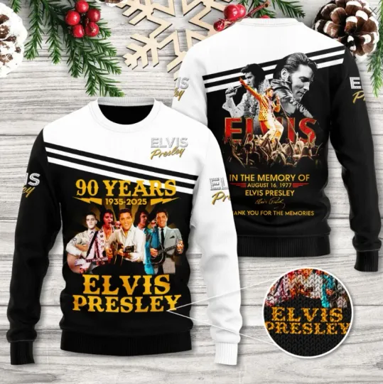 Discover Elvis Presley 90 Years 1935-2025 Signatures Ugly Sweater