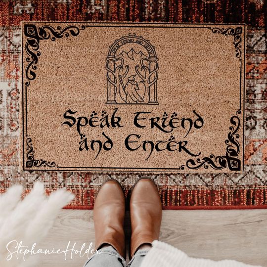 Discover Speak Friend and Enter Doormat, Geek Nerd Funny Doormat, Welcome Mat, Farmhouse Outdoor Rug, Housewarming Gift, Movie TV Show Doormat