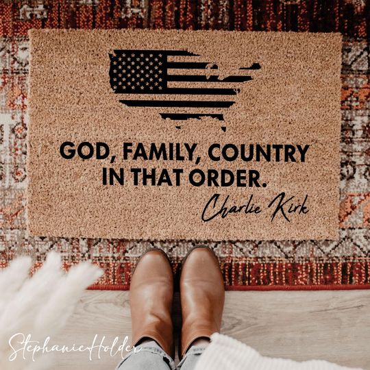 Discover God Family Country Doormat, Freedom Charlie Kirl Welcome Mat, Turning Point USA Front Door Mat, Rustic Entryway Rug, Freedom Home Decor