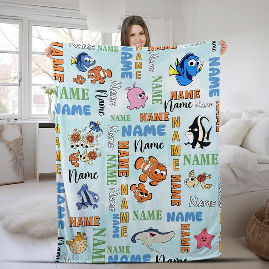 Discover Personalized Disney Pixar Finding Nemo Blanket, Custom Name Finding Dory Baby Girl, WDW Disneyland Just Keep Swimming AXIX30