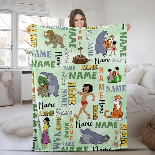 Discover Personalized Watercolor Disney The Jungle Book Blanket, Custom Name Mowgli Baloo Baby Kids Blanket, Birthday Boy Gift AXIX27