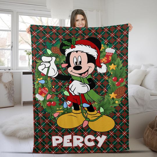 Discover Personalized Mickey Mouse Xmas Blanket, Customized Name Mickey Christmas Blanket, Mickey Fleece Blanket, Bedding Decor SK2E23