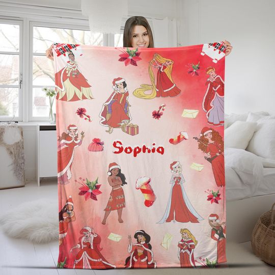 Discover Personalized Watercolor Disney Princess Christmas Blanket, Very Merry Christmas Baby Girl Trip, Princess Birthday Girl Blanket SK2E21