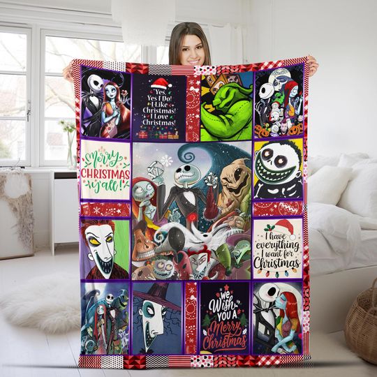 Discover Personalized Disney The Nightmare Before Christmas Blanket/Custom Name Jack Skellington Sally Blanket/Disneyland Oogie Boogie Blanket OGY128