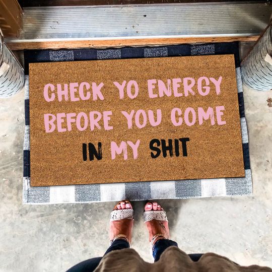 Discover Check Yo Energy Pink Mat, Pink Doormat,Funny Door Mat,Welcome Doormat,Welcome Mat,Indoor Outdoor Doormat,Front Door Mat,Printed in the U.S.A