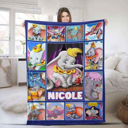 Discover Personalized Watercolor Disney Dumbo Blanket/Custom Name Dumbo Elephant Birthday Gift for Kids/WDW Disneyland Dumbo Name Decoration OGYV18