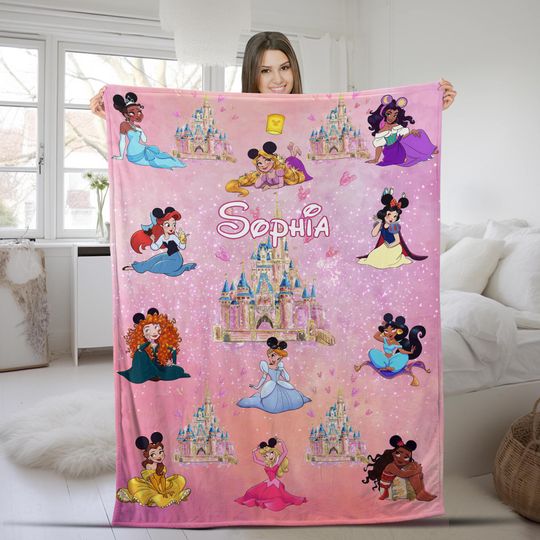Discover Personalized Watercolor Disney Princess Blanket, Custom Name Baby Blanket, Disney Princess Birthday Gift, WDW Disneyland Princess SKYL22