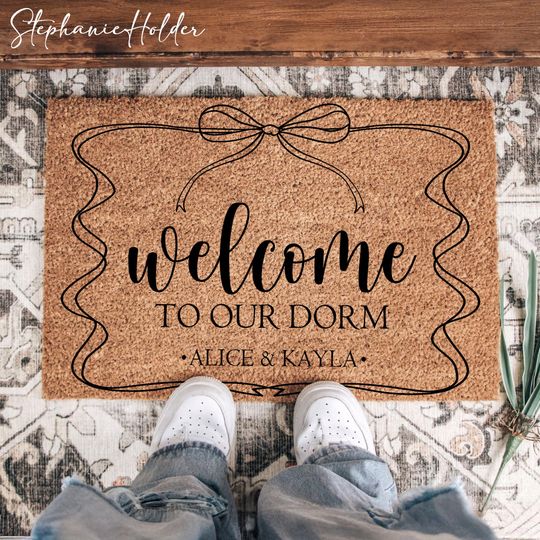 Coquette Bow Personalized Dorm Room Doormat, College Dorm Welcome Mat, Rug Decor,Custom Name Custom Dorm,This is our place we make the rules
