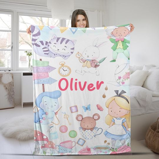 Discover Custom Disney Alice in Wonderland Blanket, Custom Name Blanket, Disney Princess Alice Birthday Girl, Cheshire Cat SKYL17