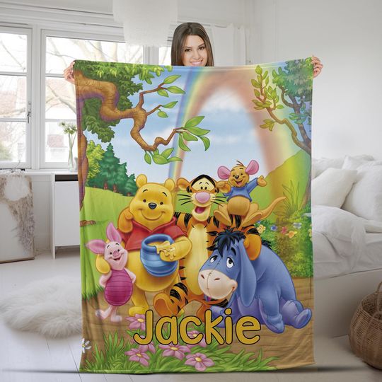 Discover Custom Name Pooh Bear And Friends Blanket, Watercolor Winnie The Pooh Blanket, Pooh Blanket, Pooh Blanket, Birthday Gift SKYL14