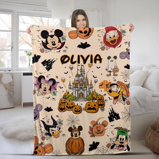 Discover Personalized Name Mickey and Friends Halloween 2025 Blanket, Custom Disneyland Spooky Season Blanket, Mickey's Not So Scary Blanket AXHS16