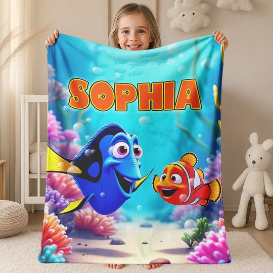 Discover Custom Name Finding Nemo Blanket, Disney Nemo and Dory Blanket for Girls, Personalized Christmas Fleece Blanket, Birthday Gift AXIX23