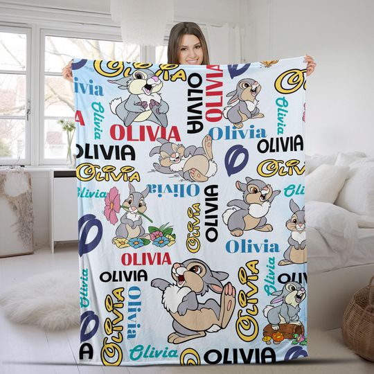 Discover Personzlized Name Disney Thumper Blanket, Bambi Cartoon Fleece Blanket, Disney Christmas Gift For Kids, Disneyland Blanket AXIW15