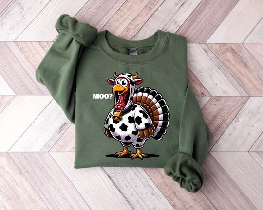 Discover Funny Turkey Moo Sweater, Cow Cute Thanksgiving T-Shirts, Retro Thanksgiving Gifts, Turkey Moo Tee, Thanksgiving Shirt, Fall Season Sweater