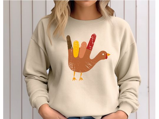Discover Turkey Hand, American Sign Language, ASL I Love You Sweatshirt, Thanksgiving Sweater, Thanksgiving Turkey Hoodie, Family Thanksgiving Gift