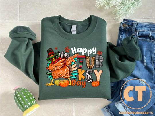 Discover Happy Turkey Day Sweatshirt, Turkey Lover Gift Sweater, Thanksgiving Dinner Sweatshirt, Thankful Turkey Gift, Fall Season Sweatshirt