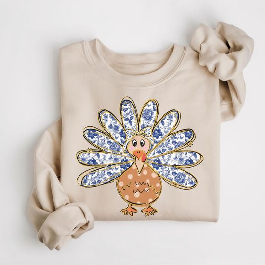 Discover Thanksgiving Turkey Sweatshirt, Grand Millennial Thanksgiving Sweater, Coquette Turkey Shirt, Women's Fall Thankful Crewneck, Autumn Gift