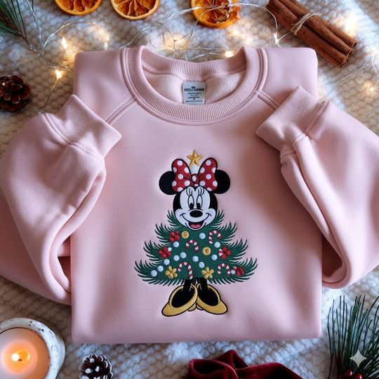 Discover EMBROIDERED Minnie Christmas Tree Sweatshirt, Disney Holiday Crewneck, Minnie Mouse Xmas Shirt, Minnie Merry Christmas, Christmas 2025 Shirt