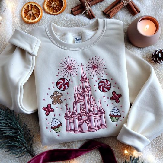Discover EMBROIDERED Disney Castle Christmas Sweatshirt, Holiday Gingerbread Sweater, Disney Park Xmas Sweater, Magic Kingdom, Disney Xmas Trip Shirt