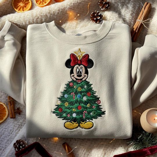 Discover EMBOIDERED Minnie Christmas Sweatshirt, Disney Holiday Tee, Minnie Christmas Tree Shirt, Cozy Disney Christmas 2025, Merry and Bright Shirt