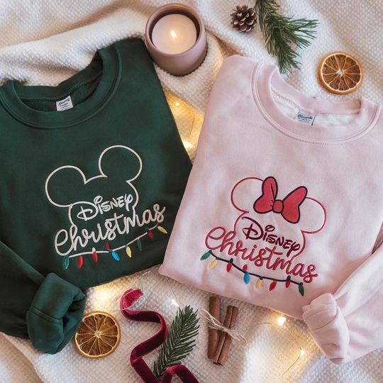 Discover EMBROIDERED Disney Christmas Lights Sweatshirt, Mickey Christmas Shirt, Minnie Christmas Shirt,Christmas Couple Shirts,Christmas Squad Shirt