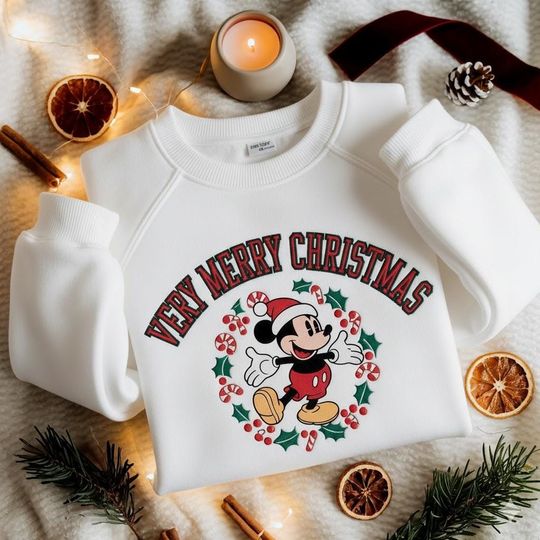 Discover EMBROIDERED Mickey Very Merry Christmas Sweatshirt, Disney Holiday Season Tee, Mickey Mouse Xmas Shirt 2025, Cozy Xmas Disney Sweater