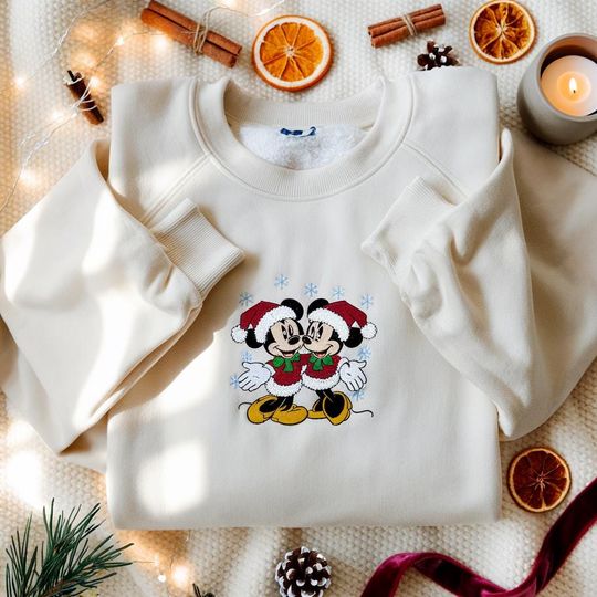 Discover EMBROIDERED Mickey Minnie Merry Christmas Sweatshirt, Disney Couple Holiday Sweater, Disney Christmas Shirt, Family Christmas Shirts