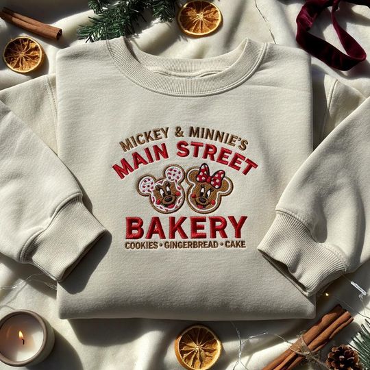 Discover Disney Main Street Bakery Embroidered Sweatshirt, Mickey Minnie Gingerbread Tee, Disney Bakery Christmas 2025 Shirt, Disney Christmas Party