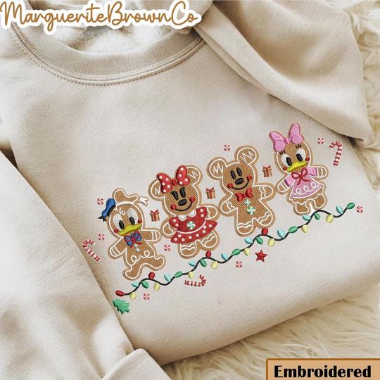 Discover Embroidered Mickey Gingerbread Christmas Sweater, Gingerbread Mickey Sweater, Mickey Friends Gingerbread Cookie, Mickey Christmas Shirt