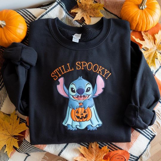 Discover EMBROIDERED Stitch Halloween Sweatshirt, Still Spooky Stitch Ghost Shirt, Disney Halloween Crewneck, Disneyland Halloween, Spooky Season