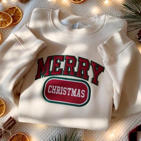 Discover EMBROIDERED Retro Merry Christmas Sweatshirt, Merry Christmas Family Shirt, Womens Christmas Sweatshirt, Holiday Sweater, Christmas Shirt