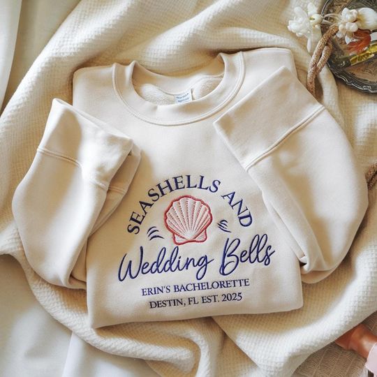 Discover EMBROIDERED Mermaid Bachelorette Sweatshirt, Beach Bachelorette Shirt, Mermaid Bach Shirt, Coastal Bachelorette Tee, Tropical Bach Party Tee