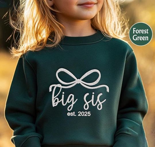 Discover EMBROIDERED Big Sis Sweatshirt, Big Sis Est 2025, Big Sis Toddler Sweatshirt, Pregnancy Announcement Sweatshirt, Sibling Sweatshirt