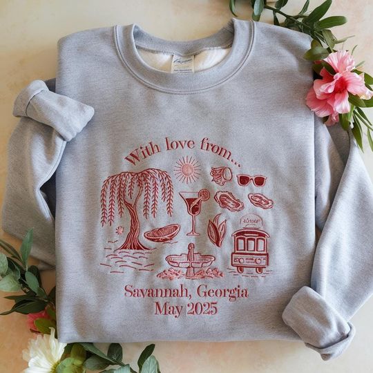 Discover EMBROIDERED Savannah Bachelorette Party Sweatshirt, Savannah Georgia Girls Trip Shirt, Custom Bachelorette Party Merch, Peachy Bride Shirt