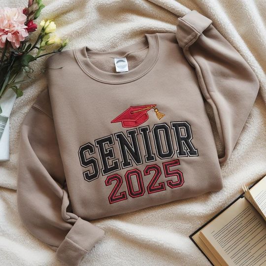 EMBROIDERED senior 2025 sweatshirt, class of 2025 grad crewneck, embroidered graduation sweater, custom senior shirt, minimalist college top