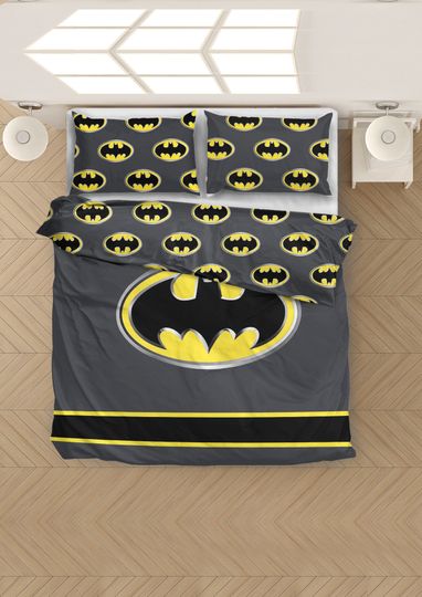 JPI DC Comics Batman Emblem 2-Piece Reversible Twin Comforter Set - Gray and Black - Officially Licensed - Super Soft & Cozy