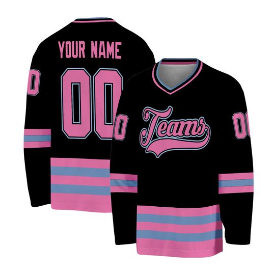 Custom Black Vintage Pink Hockey 3D Print You Name Number Men Women Ice Hockey Jersey Competition Training Jerseys