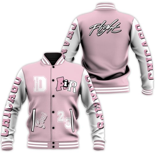 Dunkare Orchid 4s Baseball Varsity Jacket, AIR Number 23 GOAT All Over Print Letterman Jackets