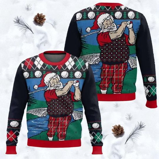 Discover Funny Santa Golf Christmas Sweater, Ugly Xmas Jumper, Holiday Sweatshirt for Golf Enthusiasts