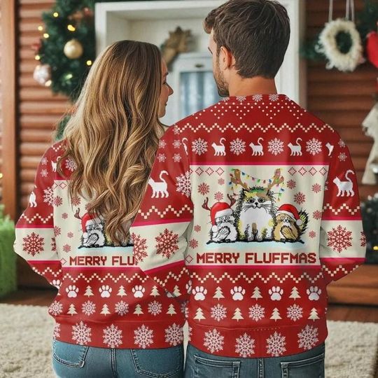 Discover Meowy Christmas Ugly Sweater  Adorable Cat Holiday Sweatshirt, Funny Xmas Gift for Cat Lovers & Pet Owners